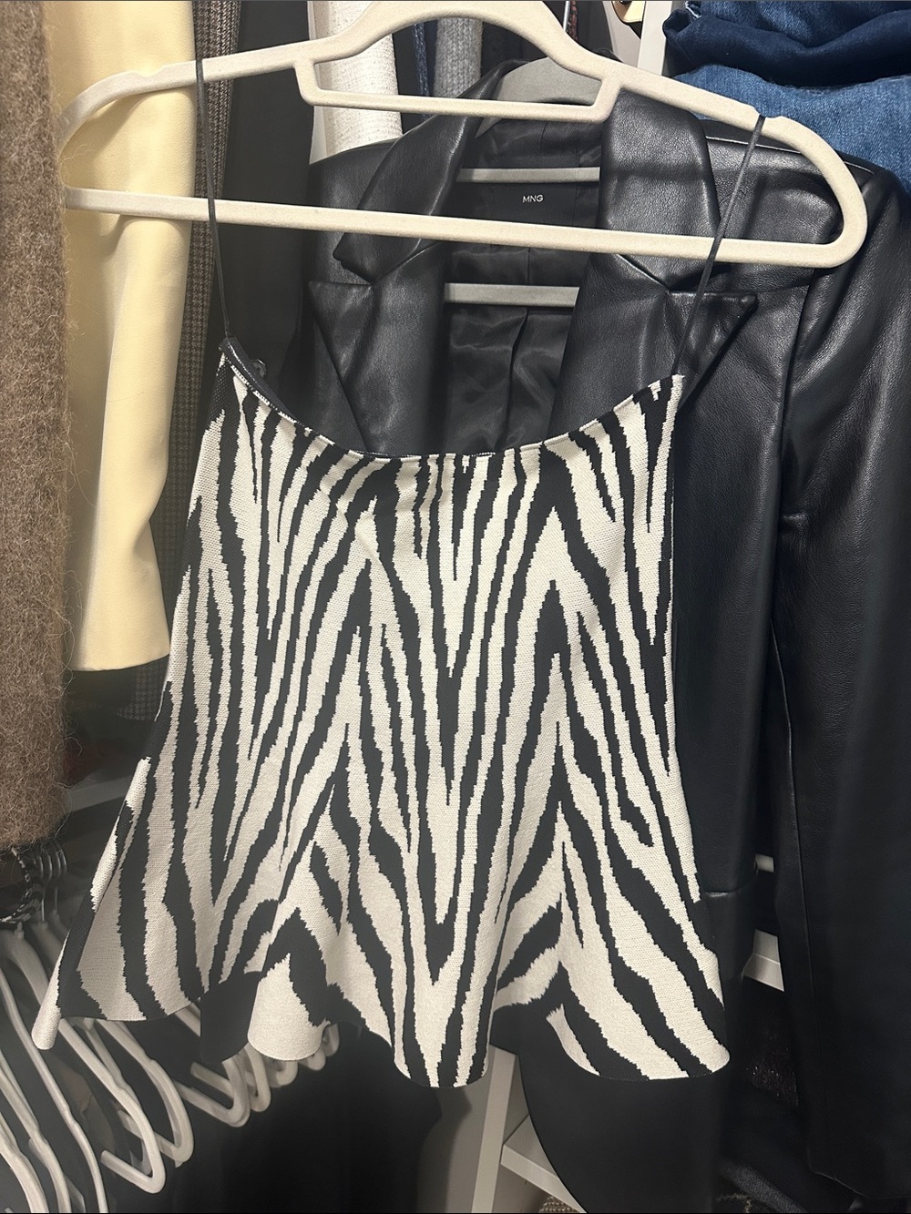 H&M Black and White Zebra Print Strapless Knit Peplum Cami